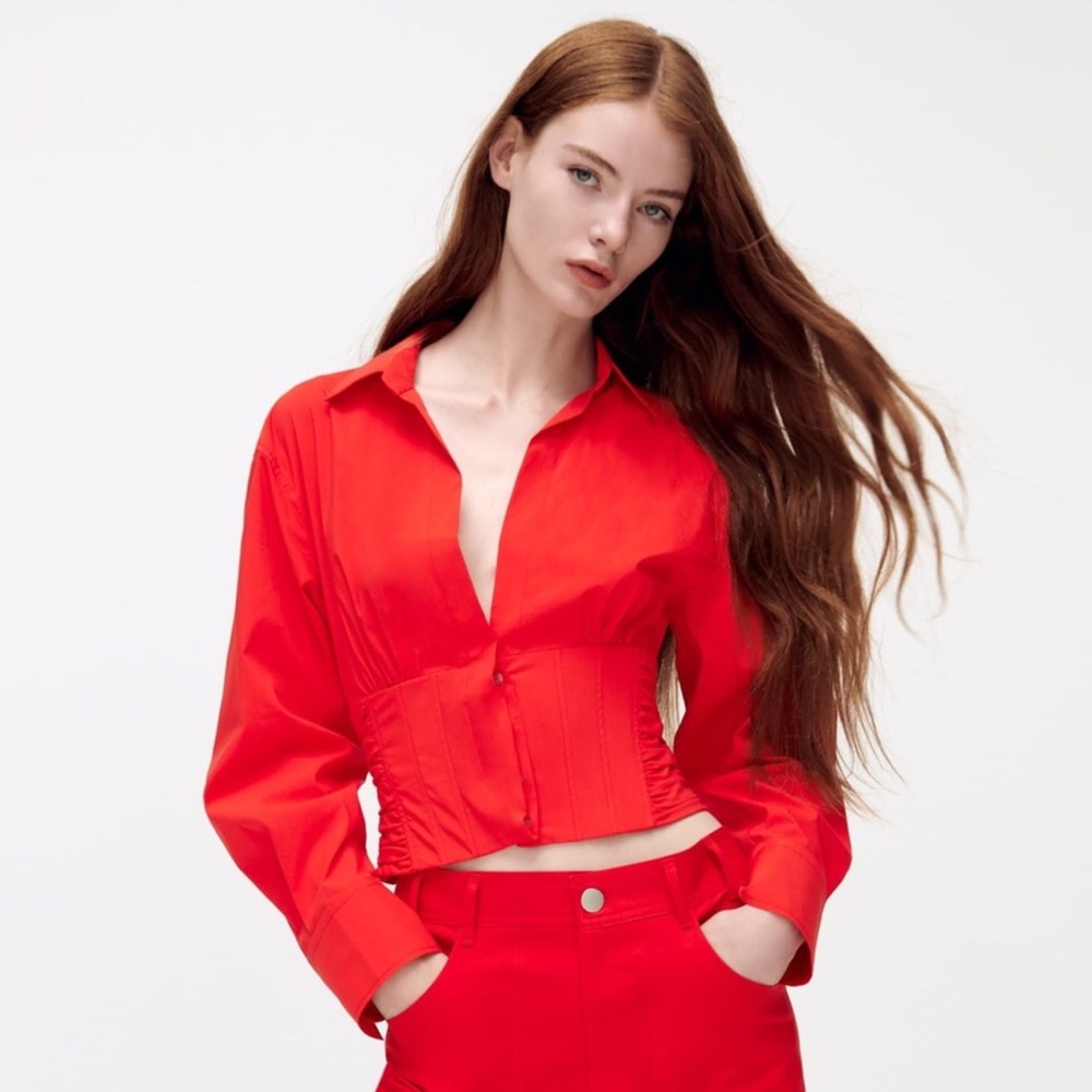 Zara Poplin Cropped Corset Shirt
